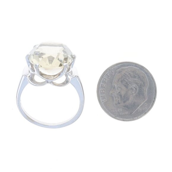 White Gold Citrine Cocktail Solitaire Ring 10k Oval 10.20ct Floral Scallop